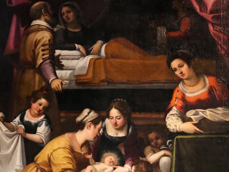 1575-Nicodemo Ferrucci - Altare della nascita di Maria, con natività di Maria - San Bartolomeo (Cutigliano)